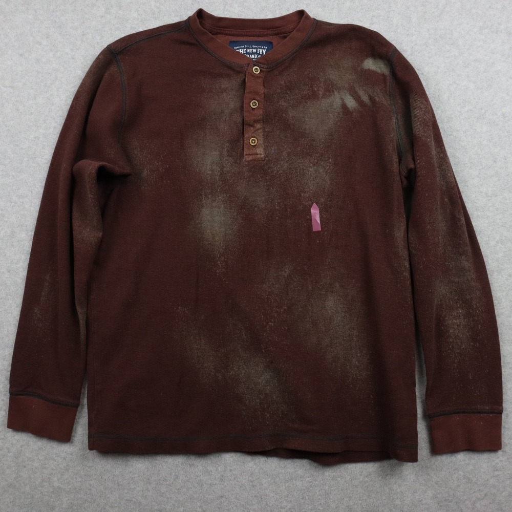 The New‎ Ivy Brand Henley Shirt Mens Medium Thermal Distressed Brown Long Sleeve